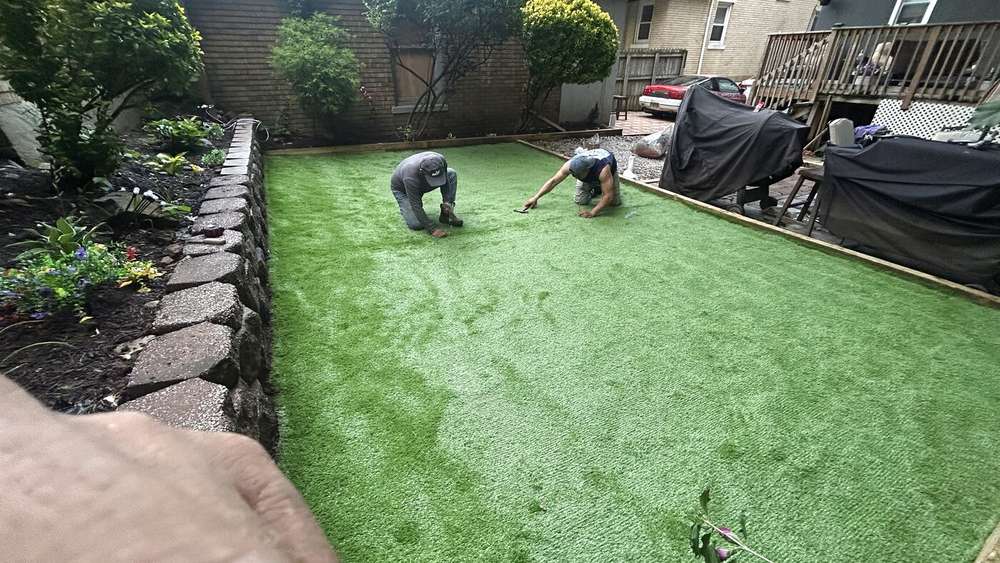 Artificial turf installation finishing touches